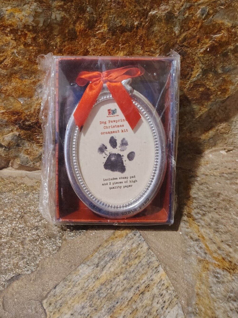 Dog Pawprint Christmas Ornament Kit by DEI Oval Metal Frame Dog Santa Paws
